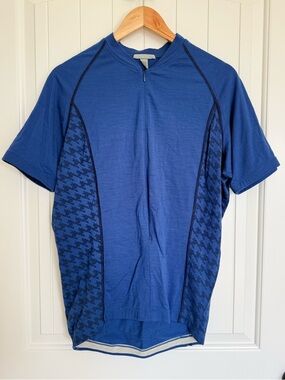 Smartwool Blend Blue Houndstooth Cycling Jersey Top Mens Large